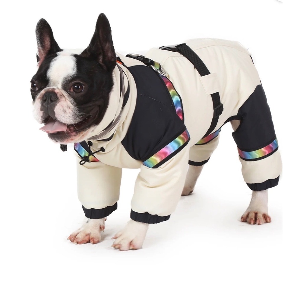 Laifug Dog Snowsuit Puffer jacket  Reflective Rainbow Trim‎